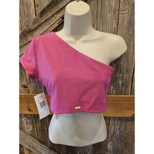 NWT NEW fuchsia pink one shoulder active gym top women's XL crop y2k L space